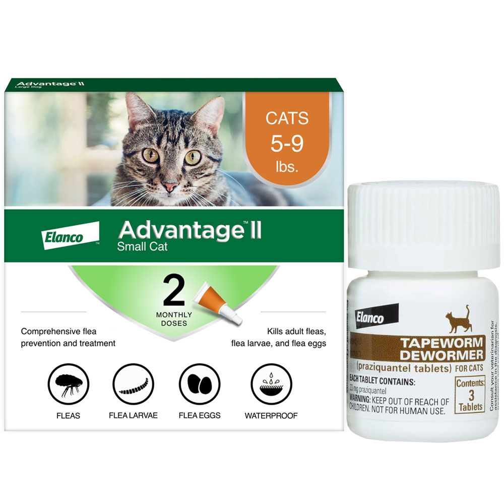 2 Month Advantage Ii Flea Control For Small Cats (5-9 Lbs) + Tapeworm  Dewormer For Cats (3 Tablets) | Healthypets