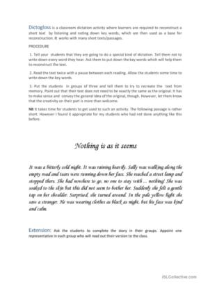 Nothing Is As It Seems - Dictogloss: English Esl Worksheets Pdf & Doc